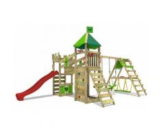 FATMOOSE Parco giochi in legno RiverRun Giochi da giardino con altalena SurfSwing e scivolo rosso