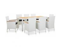 YOUTHUP Set da Pranzo per Giardino 9 pz in Polyrattan Bianco - Bianco