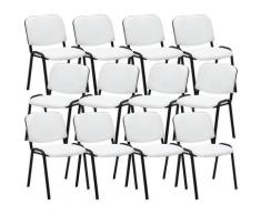 Set 12 Sedie Ufficio Visitatore Ken Imbottite In Similpelle Bianco