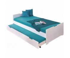 Letto martin 203,5x96x61,5h pino massello e mdf laccato bianco e rosa c/doghe - Inter Link
