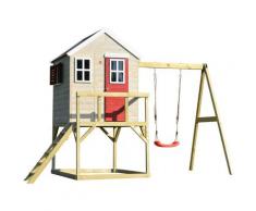 Casetta da giardino bambini piattaforma 90 cm con singole altalene Estate Lodge -Rosso