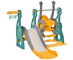 HOMCOM Scivolo per Bambini 18 Mesi-3 Anni con Altalena Regolabile e Canestro in HDPE - Multicolore