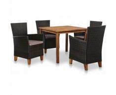 Set da Pranzo da Giardino 5 pz in Polyrattan Nero e Marrone