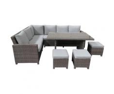 Set da Giardino Calypso Acciaio+ Ratan 1 Divano Angolare +3 Sgabelli+ 1 Tavolo Grigio Antracite