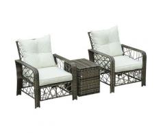 Set 2 Poltrone da Giardino e Tavolino Contenitore in Rattan PE e Acciaio, Grigio e Beige - Outsunny