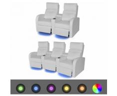 Poltrona da Cinema Reclinabile a 2+3posti con LED Pelle Artificiale Bianca
