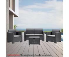 Salotto Nebraska Da Giardino Rattan 1 Divano, 2 Poltrone, 1 Tavolino Contenitore Bar Antracite