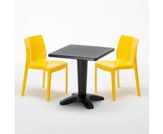 Tavolino Quadrato Nero 70x70 cm con 2 Sedie Colorate ICE AIA | Giallo
