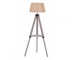Homcom Lampada da Terra Treppiede in Legno di Pino con Mensola e Paralume Beige