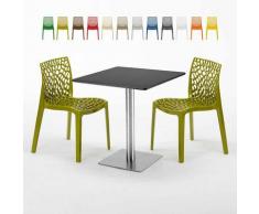 Tavolino Quadrato Nero 70x70 cm con 2 Sedie Colorate GRUVYER RUM RAISIN | Verde Anice