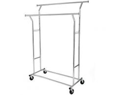 Stand Appendiabiti Portabiti in Ferro Cromato con 2 Traverse con Rotelle HSR12S - Argento