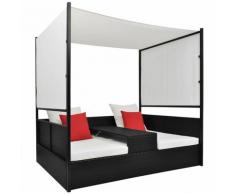 YOUTHUP Lettino da Giardino con Tetto Nero 190x130 cm in Polyrattan - Nero