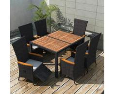 Set da Pranzo da Giardino 7 pz in Polyrattan e Acacia Nero