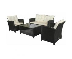 Set Mobili da Giardino 4 Pezzi in Rattan PE Tavolino, Divano e Poltrone Nero con Cuscini Beige