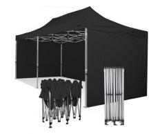 Gazebo rapido 3x6 in alluminio rinforzato con laterali PVC 350g metro. GAZEBO PIEGHEVOLE - NERO