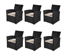 6xGarden Poltrona Rattan Mobili da giardino Balcone Sedute Nero