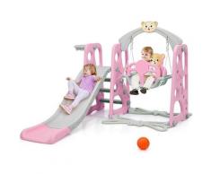 Costway - Scivolo con Scala e Altalena Palestrina per Bambini, Scivolo + Altalena + Palla Canestro,