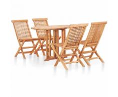 Set da Pranzo da Giardino 5 pz Pieghevole in Massello di Teak