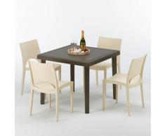 Tavolino Quadrato Marrone 90x90 cm con 4 Sedie Colorate Brown Passion | Paris Beige Avorio