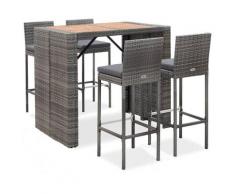 Set da Bar da Giardino 5 pz Polyrattan e Legno Acacia Grigio