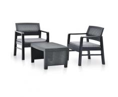 Set Salotto da Giardino 3 pz in Plastica Antracite