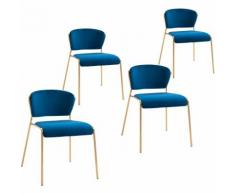 Homcom Set 4 Sedie di Design per Sala da Pranzo Imbottite in Velluto Blu e Gambe Oro