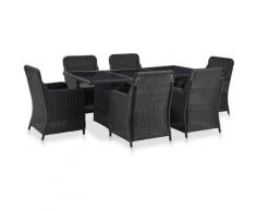 Set da Pranzo da Giardino 7 pz in Polyrattan Nero