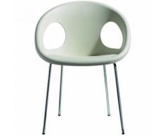 Poltroncina drop con piedi cromati e seduta in tecnopolimero disponibile in tre finiture, struttura