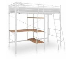 Letto a Castello con Tavolino Bianco in Metallo 90x200 cm