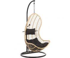 Poltrona sospesa in rattan beige con piedistallo PINETO