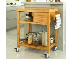 Carrello Cucina Legno Bambu Salvaspazio 2 Cassetti Portaposate 2 Ripiani 4 Ruote