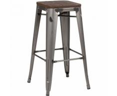 SKLUM Sgabello Alto LIX Piallato Legno Legno Scuro Acciaio Sala da Pranzo Cucina Bar Stile