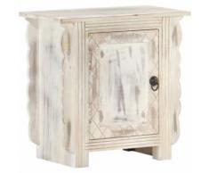 Comodino Bianco 50x30x50 cm in Legno Massello di Mango