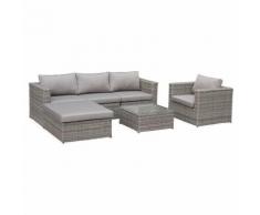 Salotto giardino resina 5 posti, pouf, poltrona, tavolino
