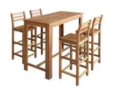 Set Tavolo e Sedie da Bar 5 pz in Legno Massello di Acacia
