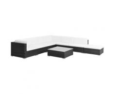Set Divani da Giardino 8 pz con Cuscini in Polyrattan Nero
