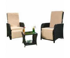 Set da giardino Polyrattan 2 poltroncine + tavolo nero sedute set di mobili da giardino sedia