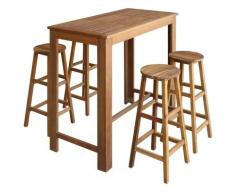 Tavolo e Sedie da Bar Set 5 pz in Legno Massello di Acacia