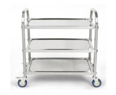 Carrello da ristorazione con 3 Ripiani,Carrelli da cucina con Ruote,in Acciaio Inox 95*55*95 cm