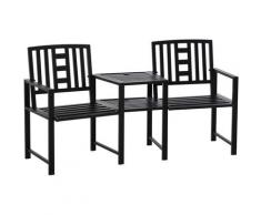 Outsunny Panchina da Giardino in Metallo con Tavolino e Foro per Ombrellone Nero