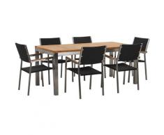 Set da giardino tavolo in teak e 6 sedie nere in rattan GROSSETO