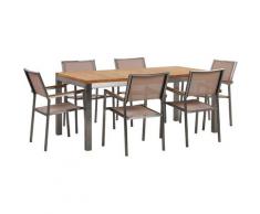 Set da giardino tavolo in teak e 6 sedie beige GROSSETO
