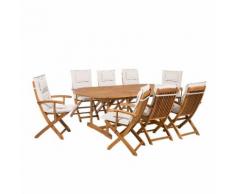Set da giardino in legno 8 posti con cuscini beige MAUI