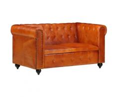 Divano Chesterfield a 2 Posti Tanno in Vera Pelle