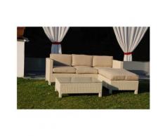 SET MALAGA LOUNGE Bianco divano 3 posti e pouf in alluminio e polyrattan