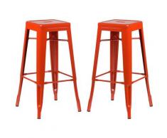 SKLUM Pack 2 Sgabelli Alti LIX Arancione Sala da Pranzo Cucina Bar Stile Industrial