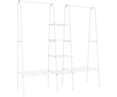 Stand Appendi Abiti con Scaffale a 4 Ripiani, Tubolare in Metallo 176x47x177cm Bianco - Homcom