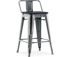 Sgabello da bar in stile Tolix con schienale basso - 61 cm - Metallo e legno scuro Industriel