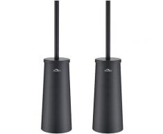 Portascopino WC Bagno in Acciaio Inox 2pcs Nero Scopino e Supporto Per Toilette con coperchio,