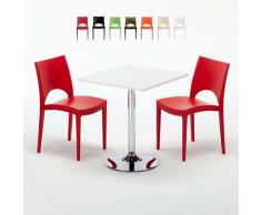 Tavolino Quadrato Bianco 70x70 cm con 2 Sedie Colorate Paris Cocktail | Rosso